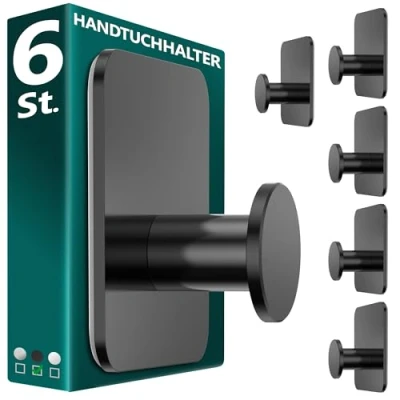Imagen de Menz Toallero sin taladrar 6 unidades negro gancho adhesivo MZ design