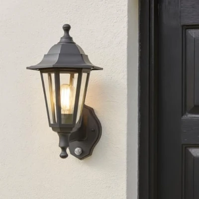 Imagen de CGC Lighting Aplique de exterior, negro, tradicional, bombilla E27, LED (Negro PIR)