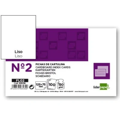 Imagen de Ficha liderpapel lisa nº2 75 x 125mm paquete de 100 180g
