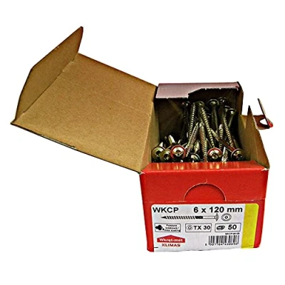Imagen de Klimas Tornillos para madera de cabeza multiusos plato torx construcción tejado amarillo 6x120 mm 50 uds.