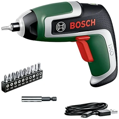 Imagen de Bosch Home and Garden AAtornillador a batería compacto IXO, 7.ª generación, 3,6 V, 2,0 Ah, 5,5 Nm, con cable micro USB, compatible los accesorios de la colección atornilla hasta 190 tornillos