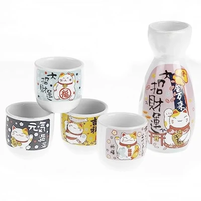 Imagen de lachineuse Servicio Sake Maneki Neko, Multicolor, Carafe : 12,5 cm Tasse 4,5 x