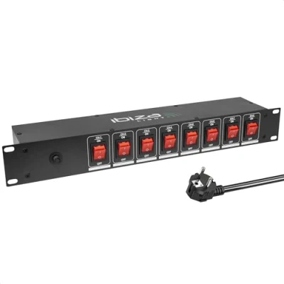 Imagen de Ibiza LC806S FR Regleta empotrable de 19&#039; 8 vías con interruptores dedicados Aleación aluminio negro tomas tipo E