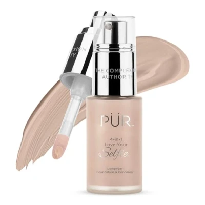 Imagen de PUR Cosmetics 4 in 1 Love Your Selfie Longwear Foundation and Concealer Unique, Dual Applicator Component Covers Blemishes Imperfection Reduce Fine Lines Wrinkles MP3 oz Makeup