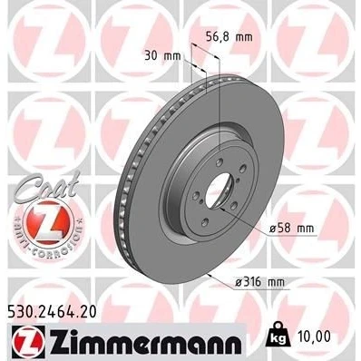 Imagen de ZIMMERMANN COAT Z 530.2464.20 Disco de freno 316 30 7/5 5 100 ventilación interna revestido SUBARU: Legacy 5, Forester IV, 4 Limousine