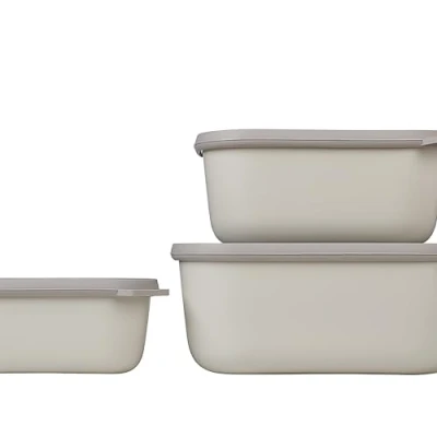 Imagen de Mepal Multi Bowl Cirqula Rectengular 3 Partes Caja de Almacenamiento Alimentos con Tapa Hermética para Nevera y Microondas 500 ml, 1000 ml &amp; 3000 Nordic White