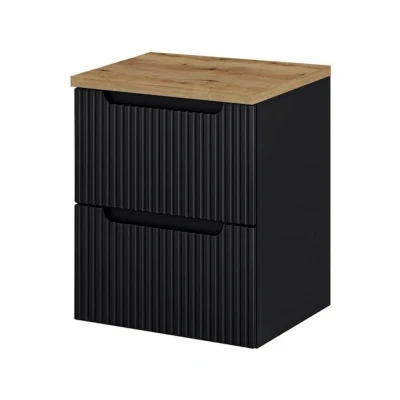 Imagen de [en.casa] Mueble de Baño Bajo Lavabo Newport con Encimera 50 cm Sin Recortes y Armario Suspendido 2 Cajones 50x60x40 MDF/Aglomerado Negro Roble Coast Evoke