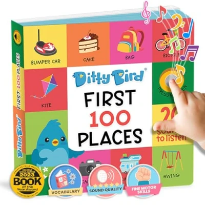 Imagen de Ditty Bird libros Parlantes 100 Lugares: Aprende vocabulario y habla con de cartón para niños 1 a 3 años. Interactivos, imágenes geniales sonido, ideales bebés.