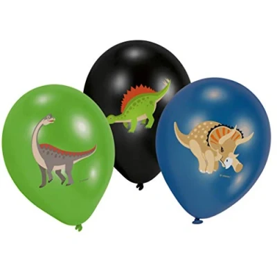 Imagen de Amscan 9903988 Happy Dinosaurier Globos de látex (6 unidades), color verde, negro y azul , color/modelo surtido