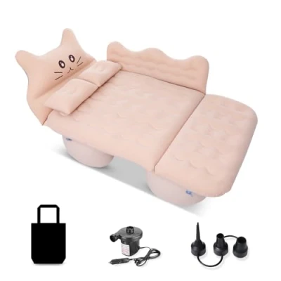 Imagen de Ergocar Colchoneta Colchon Gato Suertudo Inchable Colchón Camping Cama Inflable del Coche para Camping, Senderismo, Piscina, Playa, Viajar (Beige)