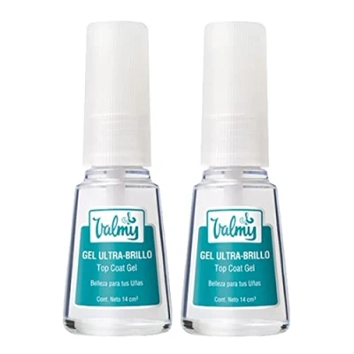 Imagen de Valmy, Pack con Dos Gel Top Coat Ultra Brillo, Esmalte Tratamiento de Efecto Cristal para Uñas (14 ml Cada Unidad)
