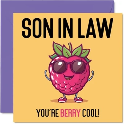 Imagen de tarjetas de cumpleaños para yerno Berry Cool Divertida tarjeta feliz mamá suegro, regalos hijo, felicitación broma 145 mm x
