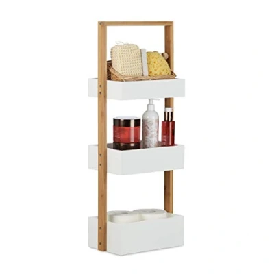 Imagen de Relaxdays Estantería Baño, Madera, Blanco, 18.5x30x76 cm