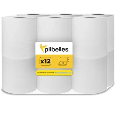 Imagen de PILBELLES Bobina Papel Secamanos Mecha Pasta Laminado Extra Suave Doble Capa 12 Rollos Color Blanco