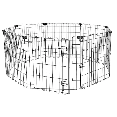 Imagen de Amazon Basics Octogonal, Parque de metal plegable para perros y mascotas 61 cm, con puerta, Negro