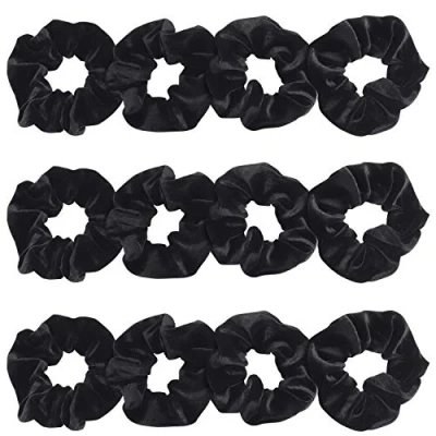 Imagen de Belle Vous Coleteros de Tela Terciopelo Negro (Pack 12) Accesorios Peinado Bandas para Pelo Lacio, Ondulado, Rizado, Largo, Corto, Grueso y Fino Coletero Scrunchie Elástico