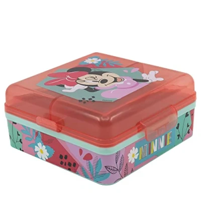 Imagen de Fiambrera infantil cuadrada para almuerzo con 3 compartimentos de Minnie Mouse