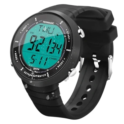 Imagen de TEKMAGIC Reloj Pulsera Hombre Impermeable 100 Metros para Buceo y Nadar con Despertador, Cronógrafo, Hora Dual, Cuenta Regresiva, Calendario, Luz Trasera, Formato de 12 o 24 Horas