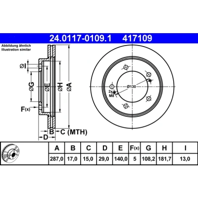 Imagen de ATE 24.0117 0109.1 Disco de freno 287,0 17,0 5 140,0 ventilado SUZUKI: Grand Vitara 1 SUV