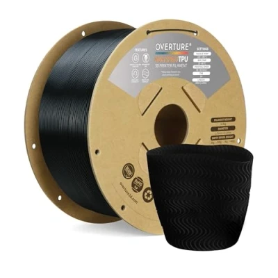 Imagen de OVERTURE TPU High Speed Filamento 1.75mm, Alta Velocidad Flexible 95A Suave para Impresoras 3D Filamento, 2kg Carrete de Cartón, Precisión +/ 0.02 mm (HS Negro 2kg*1)