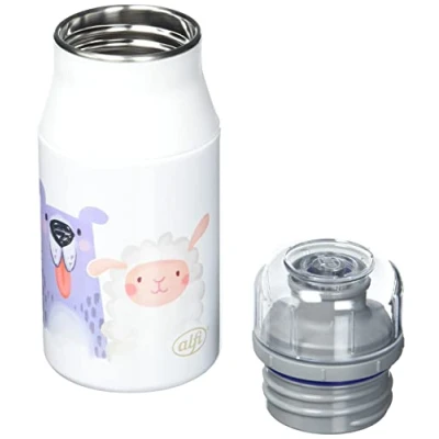 Imagen de alfi Kids Bottle 400 ml, Cute Animals, cantimplora Infantil de Acero Inoxidable, Absolutamente estanca con tapón Rosca, Botella Ligera y Robusta, para Bebidas Gas, sin Marcas Huellas