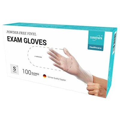 Imagen de EUROPAPA® 100 Guantes De Vinilo Desechables, Sin LÁTex, Polvo, En Tallas S, M, L Y XL, Disponibles (Transparencia, S)