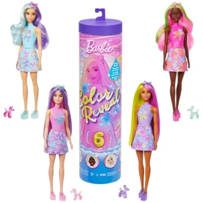 Imagen de Barbie Color Reveal Globos de Animales Muñeca y Accesorios con 6 sorpresas Que Incluyen Cambio Globo Animal en Miniatura (los Estilos Pueden Variar), JFV58