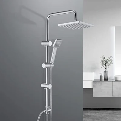 Imagen de JOHO Columna de Ducha sin Grifo Conjunto Thermostato Monomando Set con Barra Altura Adjustable Mano Alcachofa y Cabezal Rociador ABS 20x20cm