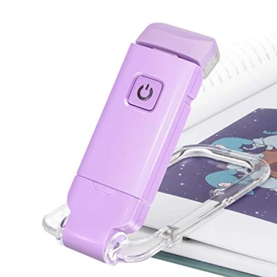 Imagen de HONWELL Lámpara de lectura con clip LED Luz libro, para libros en la cama, el cuidado los ojos, USB recargable, 2 configuraciones brillo protección ocular,Lavanda