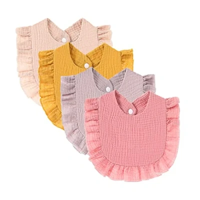 Imagen de Nishine Paquete de 4 baberos muselina sólida para bebé, Unisex niños y niñas, ajustables algodón la dentición alimentación (Rosa)