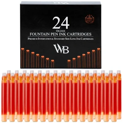 Imagen de Wordsworth &amp; Black Paquete De 24 Recambios Tinta Para Pluma Estilográfica Cartuchos Naranja Tamaño Estándar Internacional Longitud Aprox. 1,5&quot; Diámetro La Base 0,24&quot;