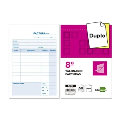 Imagen de Liderpapel Talonario Facturas 8║ Original Y Copia T200 Con I.V.A