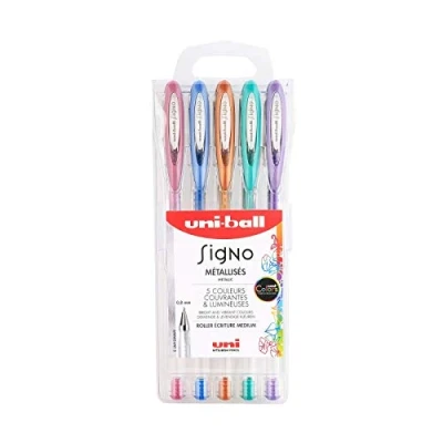 Imagen de UNI BALL Lot de 12 Etuis 5 Rollers encre gel Signo UM120NM/5 Pte Moy. 0,7mm Assorti Métal