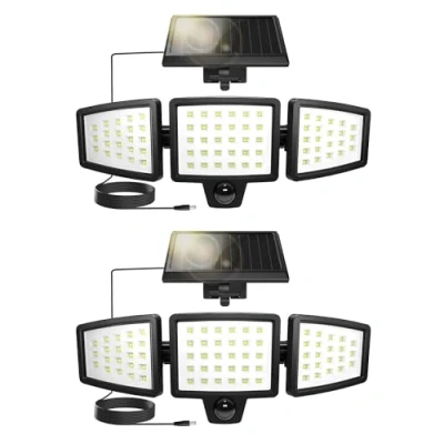 Imagen de Lepro luz solar Exterior Detector de Movimiento, Foco 72 LED 1000 lm Impermeable IP65, accesorio seguridad para jardín con 3 cabezales, Ángulo 270 , 2 Pcs
