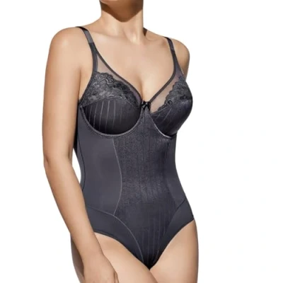 Imagen de Selene, Body Mujer de Encaje con Motivo Floral, Aros y Sin Relleno, Colección Mariluz, Color Gris, Copa 95 C