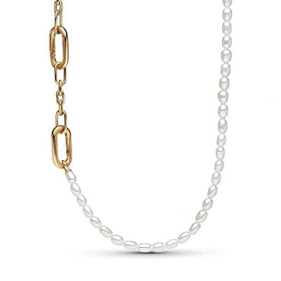 Imagen de PANDORA ME Collar de eslabones y perlas cultivadas en agua dulce chapado oro 14 quilates, 45