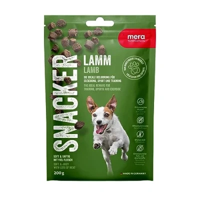 Imagen de MERA Snacker Cordero (1 x 200 g), sin Cereales, golosinas Suaves para Perros Entrenamiento o como Aperitivo, sabrosas carnosas Todos los