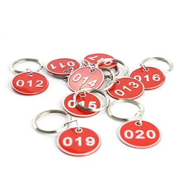 Imagen de Llaveros con etiqueta numerada de aluminio y plástico, 30 mm, rojo, 1 50.