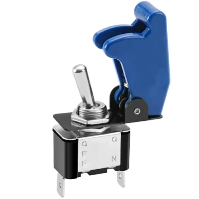Imagen de Heschen Interruptor de palanca metal, 12V 20A, SPST, ON/OFF, 2 posiciones, pines, con tapa impermeable (Tapa Azul)