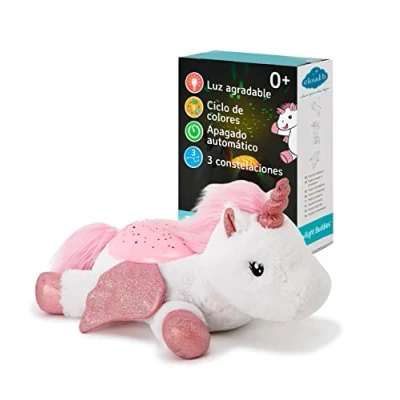 Imagen de Cloud B Luz nocturna relajante Proyector de estrellas Luminosidad suave 3 colores Constelación Apagado automático musical Peluche Unicornio TwilightBuddies el con alas