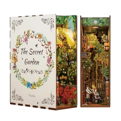 Imagen de Tonecheer Book Nook Kit DIY Modelo de Montaje 3D Puzzle Madera para Adultos Construye un Casa en Miniatura Manualidades con Luz Regalos Personalizados (El Jardín Secreto)