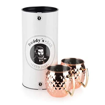 Imagen de Buddy&#039;s Bar 2 Tazas de Mula Moscú, 500 ml, Acero Inoxidable Calidad con Estructura piña, Taza cóctel Incl. Caja Regalo, Juego 2, Antiguo