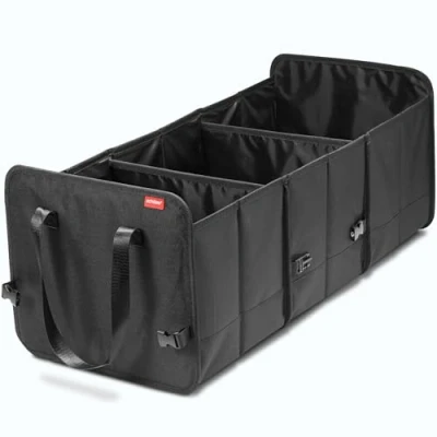 Imagen de achilles Caja plegable para coche, organizador de bolsa maletero tamaño ajustable, maletero, cierre velcro en el suelo Negro 72x33x30cm