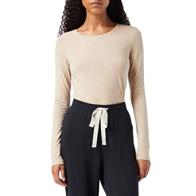Imagen de Amazon Essentials Camiseta de Cuello Caja, Manga Larga y Ajuste Clásico (Disponible en Tallas Grandes) Mujer, Bronceado Mezcla, M