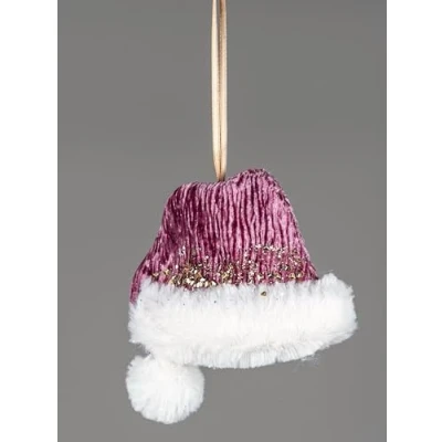 Imagen de Mini Sombrero de Papá Noel Rosa Burdeos 13 x 12 cm Decoración Colgante para árbol Navidad, Adornos Decorativos Festivos, Navidad con temática Cuento Hadas