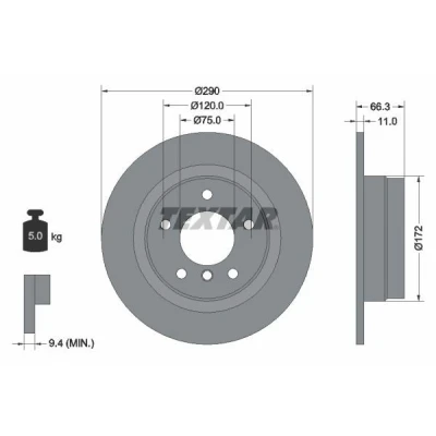 Imagen de TEXTAR PRO 92261003 Disco de freno 290 11 05/06 120 macizo revestido sin perno sujeción rueda, buje rueda BMW: 1 Hatchback, 2 Coupé