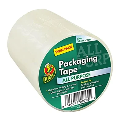 Imagen de Paquete de 2 cintas embalaje transparentes multiusos (50 mm x 25 m) para paquetes, cajas, sellado adhesivo fuerte y seguro