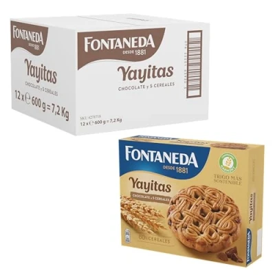 Imagen de Fontaneda Yayitas Galletas de 5 Cereales con Pepitas Chocolate Enriquecidas Vitamina B1, B2, B3, B5, B6 y Hierro 600 g, Pack 12