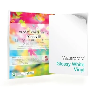 Imagen de Evergreen Goods 10x A4 Blanco Brillante Autoadhesivo (PVC) Papel Adhesivo Impreso por Inyección de Tinta Resistente al Agua y Dorso Pegajoso