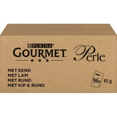Imagen de Purina Gourmet Perle Filetini en Salsa Alimento húmedo para Gatos con Carne de Vaca, Pollo, salmón, atún, 96 Sobres 85 g